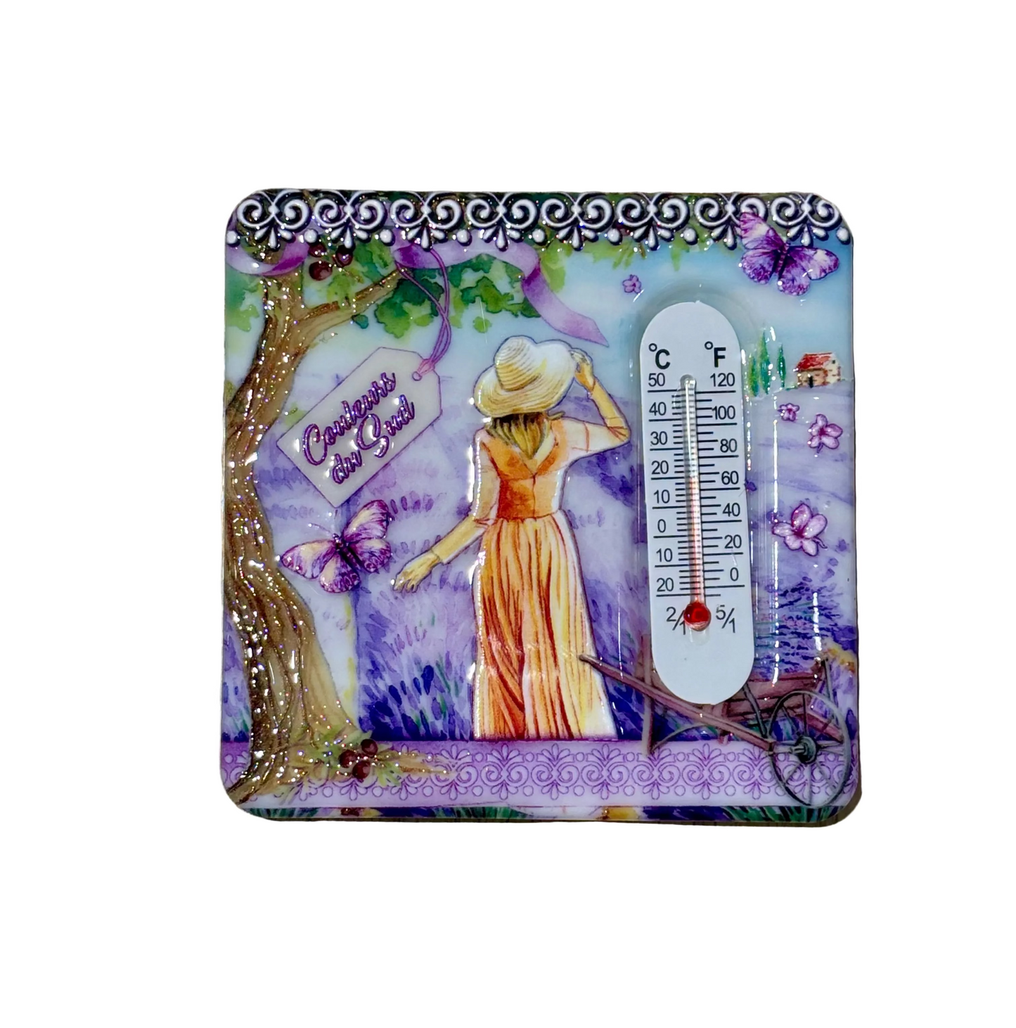 Square Magnet Thermometer Lavender of Provence