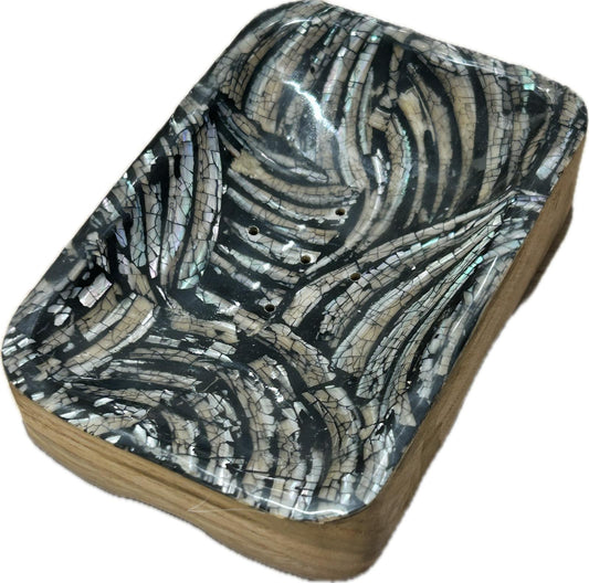 Porte Savon Rectangle Bois D'olivier Nacre Noir
