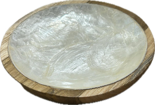 Porte Savon Rond Bois D'olivier Nacre Blanc