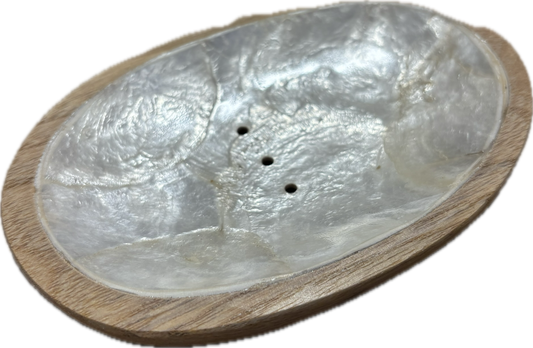Porte Savon Ovale Bois D'olivier Nacre Blanc