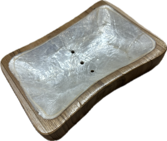 Porte Savon Rectangle Bois D'olivier Nacre Blanc