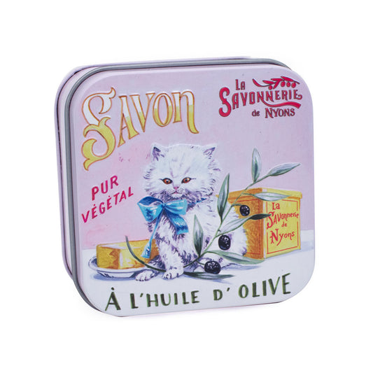 Savon Parfumé Fleur De Coton Boite Métal Chat blanc 100gr