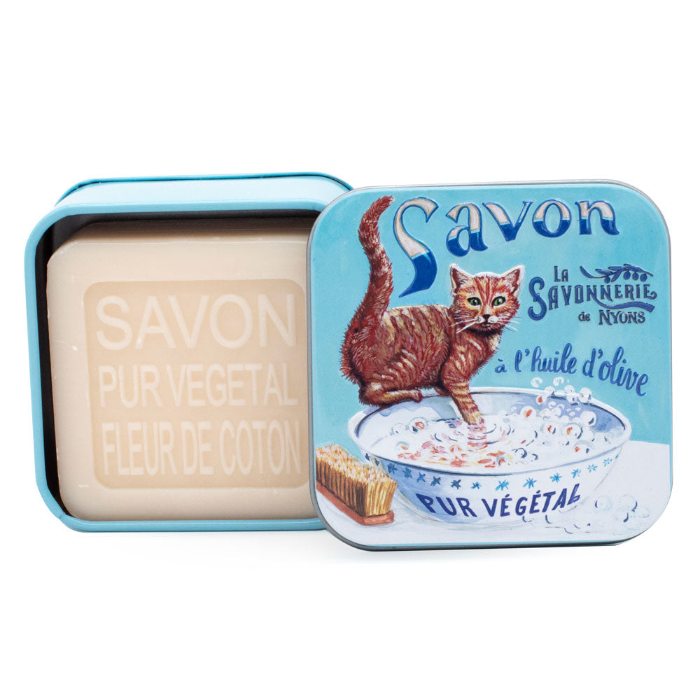 Savon Parfumé Fleur De Coton Boite Métal Chat Roux 100gr