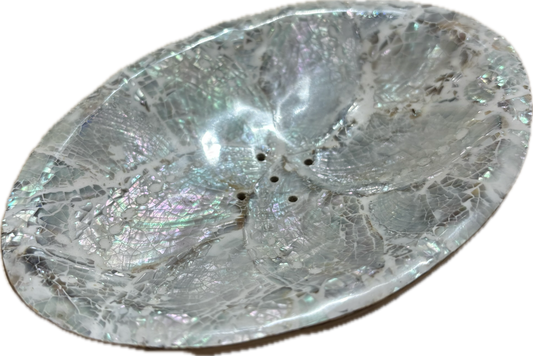 Porte Savon Oval Bois D'olivier Nacre Gris