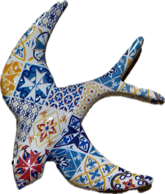 Magnet Hirondelle Mosaïque Bleue Jaune Rose