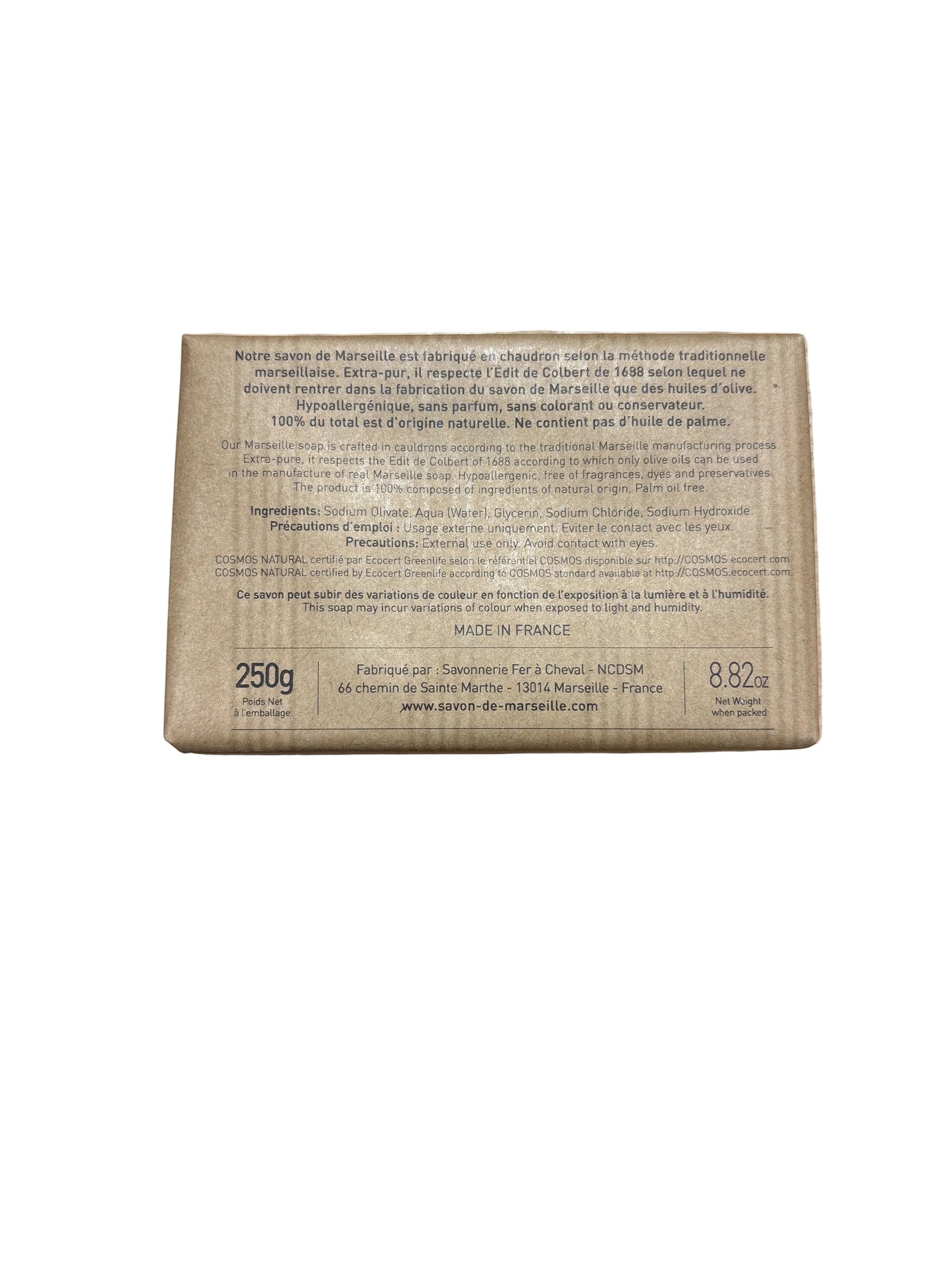 Savonnette De Marseille 72% Huile D'olive 250gr