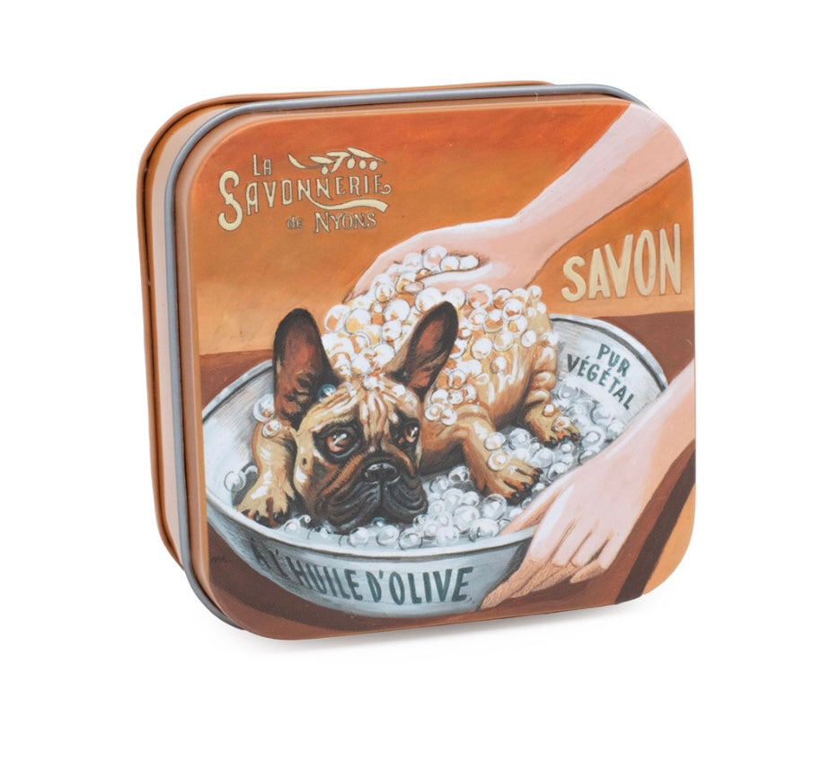 Savon Parfumé Rose Boite Métal Chien Bulldog 100gr