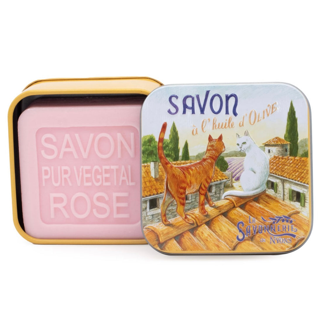 Savon Parfumé Rose Boite Métal Chats Sur Le Toit 100gr