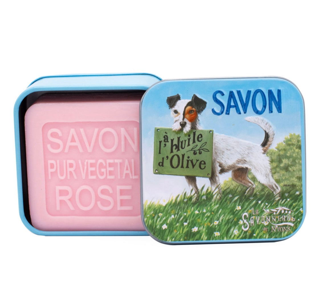 Savon Parfumé Rose Boite Métal Chien Jack Russell 100gr