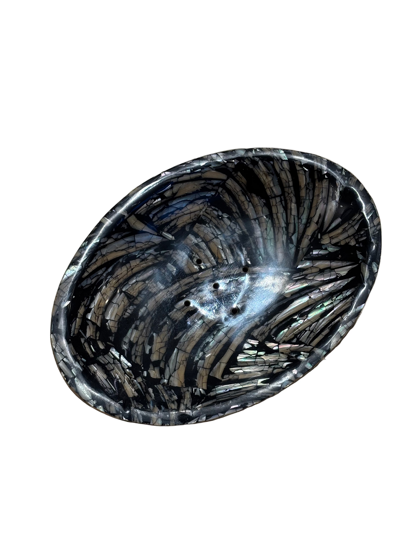 Porte Savon Ovale Bois D'olivier Nacre Noir