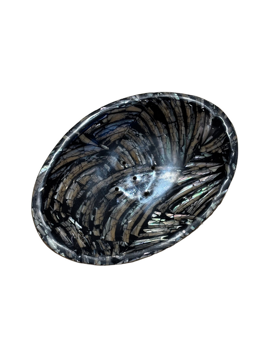 Porte Savon Ovale Bois D'olivier Nacre Noir