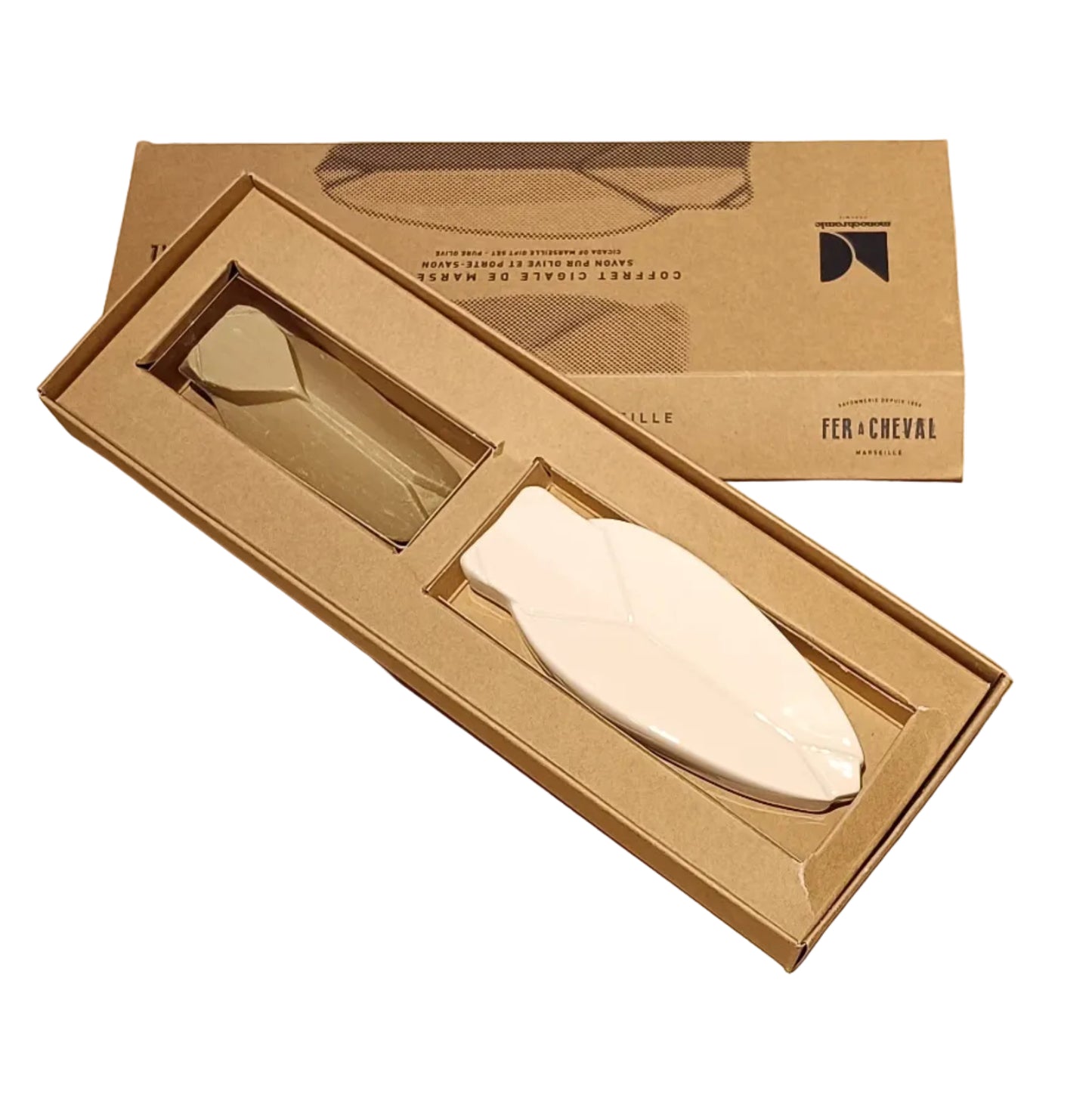 Marseille Vegetable Soap Gift Set (72%) &amp; Cicada Soap Dish / White