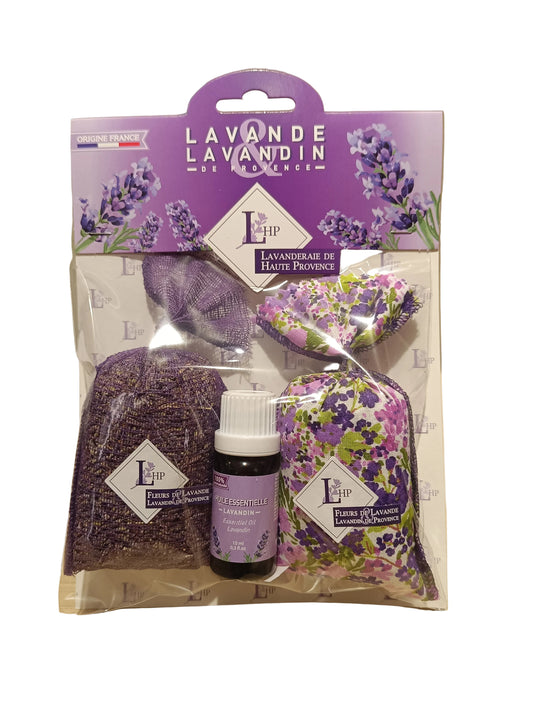 Coffret Deux Sachets Lavande/Lavandin 18gr Et Une Huile Essentielle Lavandin 10ml